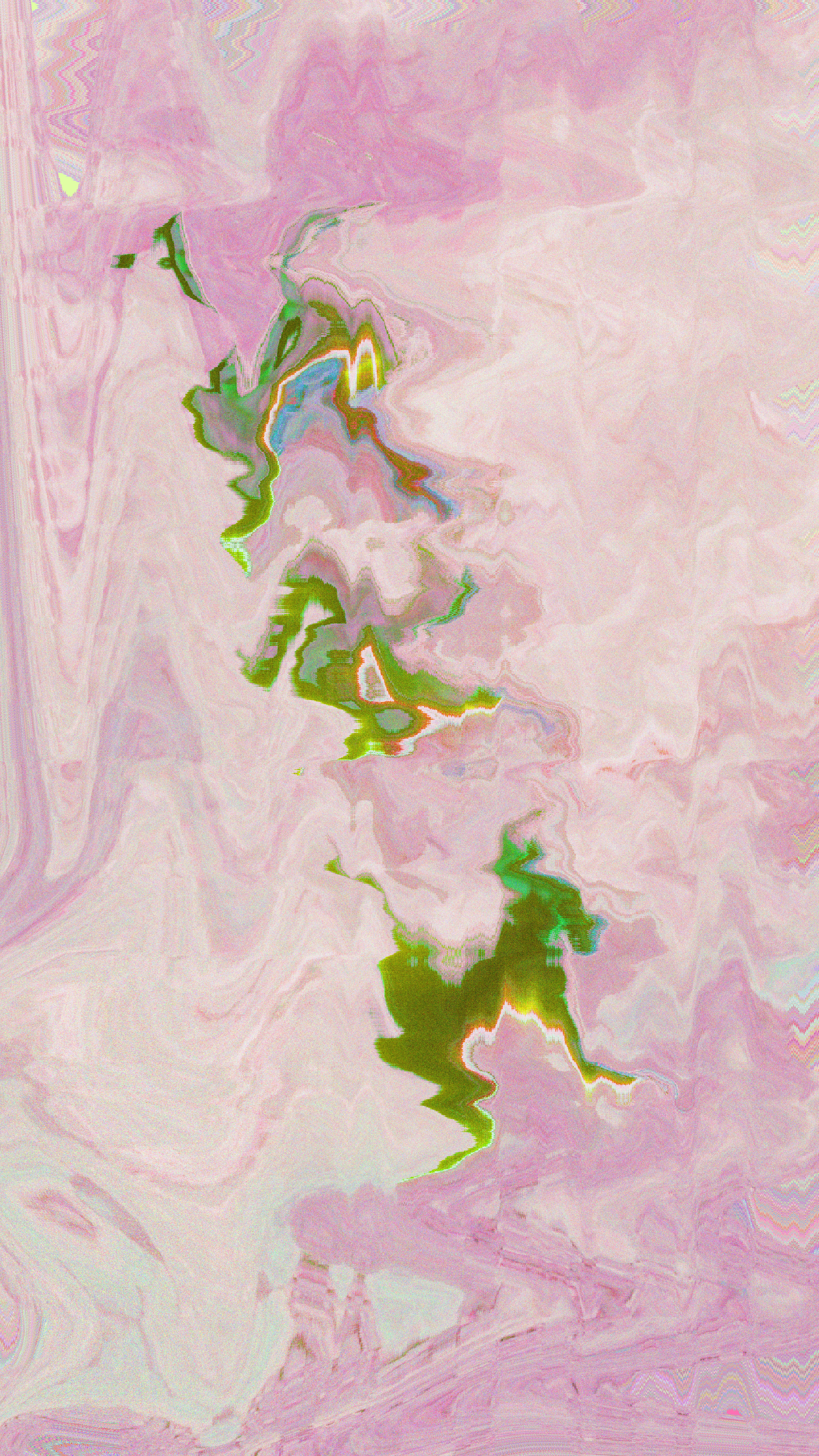 Swirling pink and green abstract liquid background.