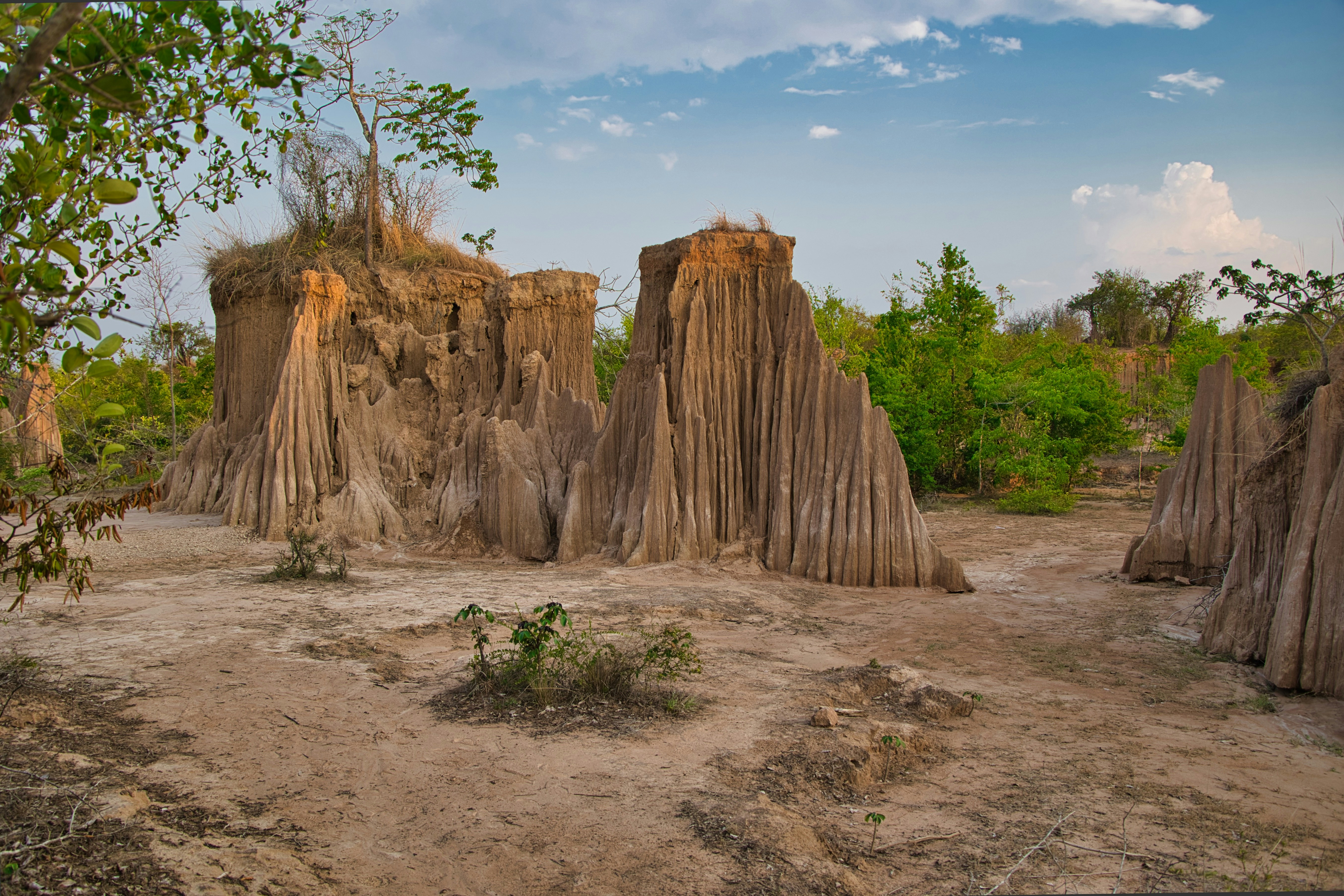 Erosion created unique earth pillars in a dry landscape