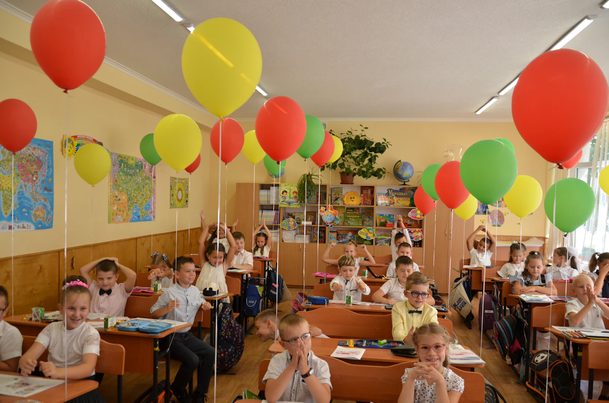 Children enjoying a colourful classroom