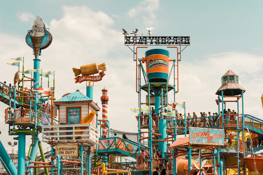 Colourful water attractions on a sunny day
