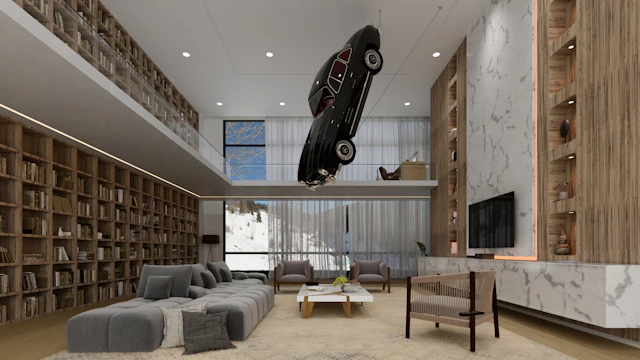 Double-height marble wall