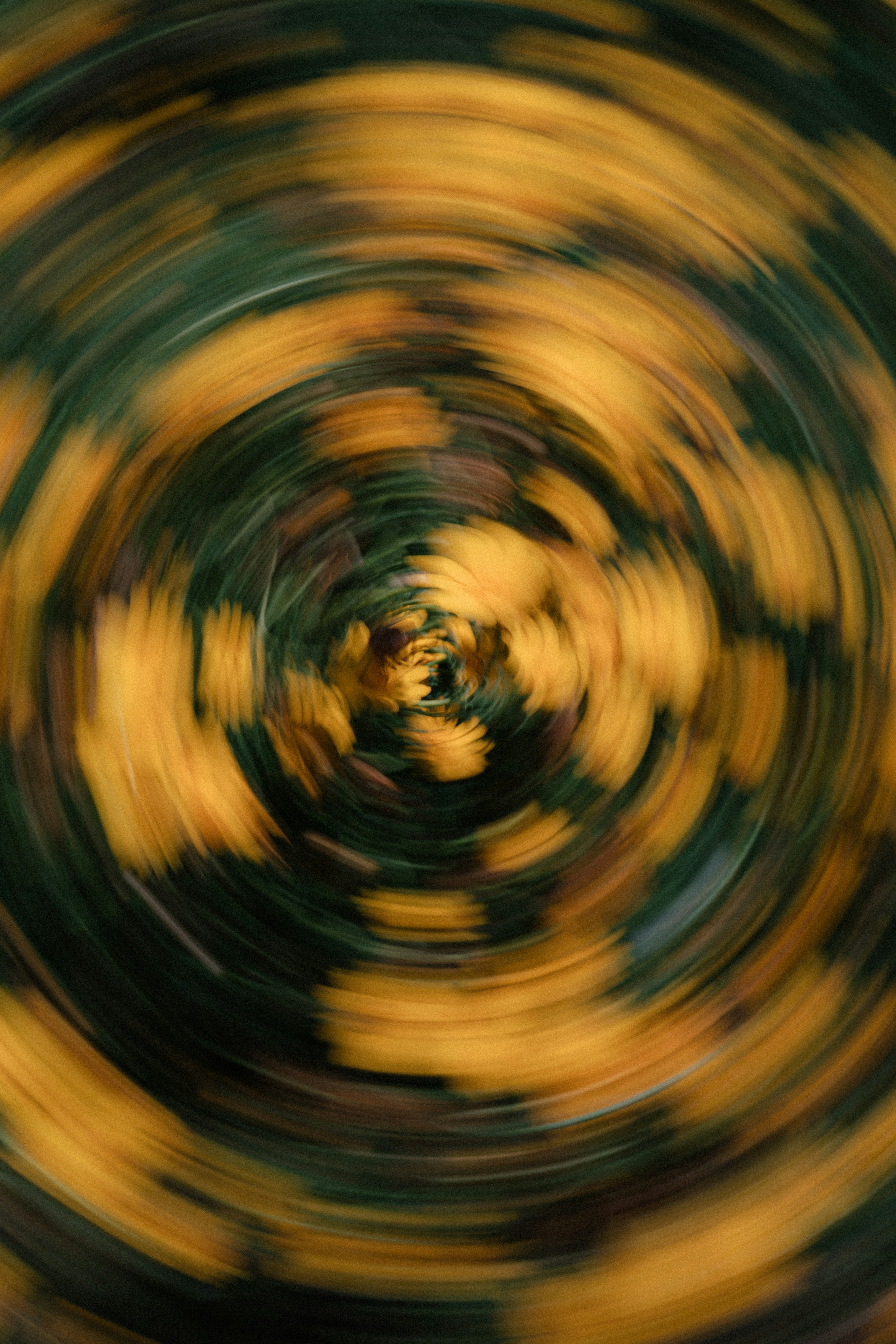 Dynamic radial blur of yellow and dark green.