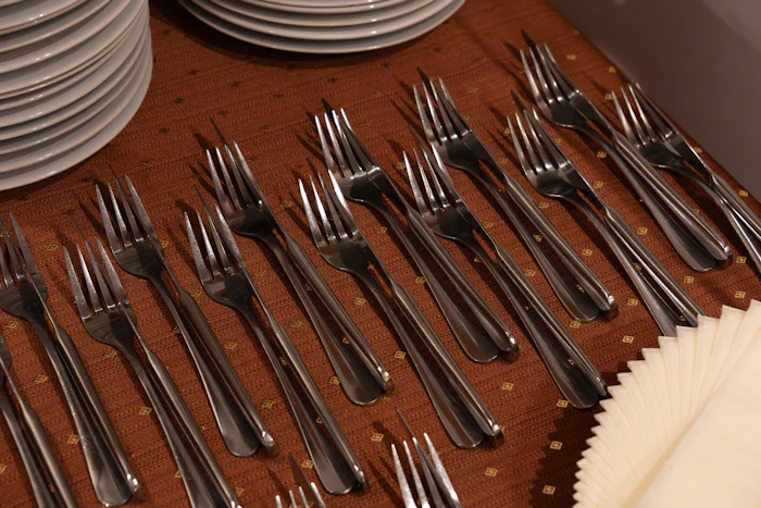 Cutlery laid out for an event