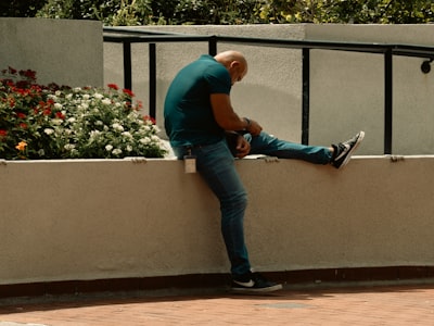 Senior doing wall exercises