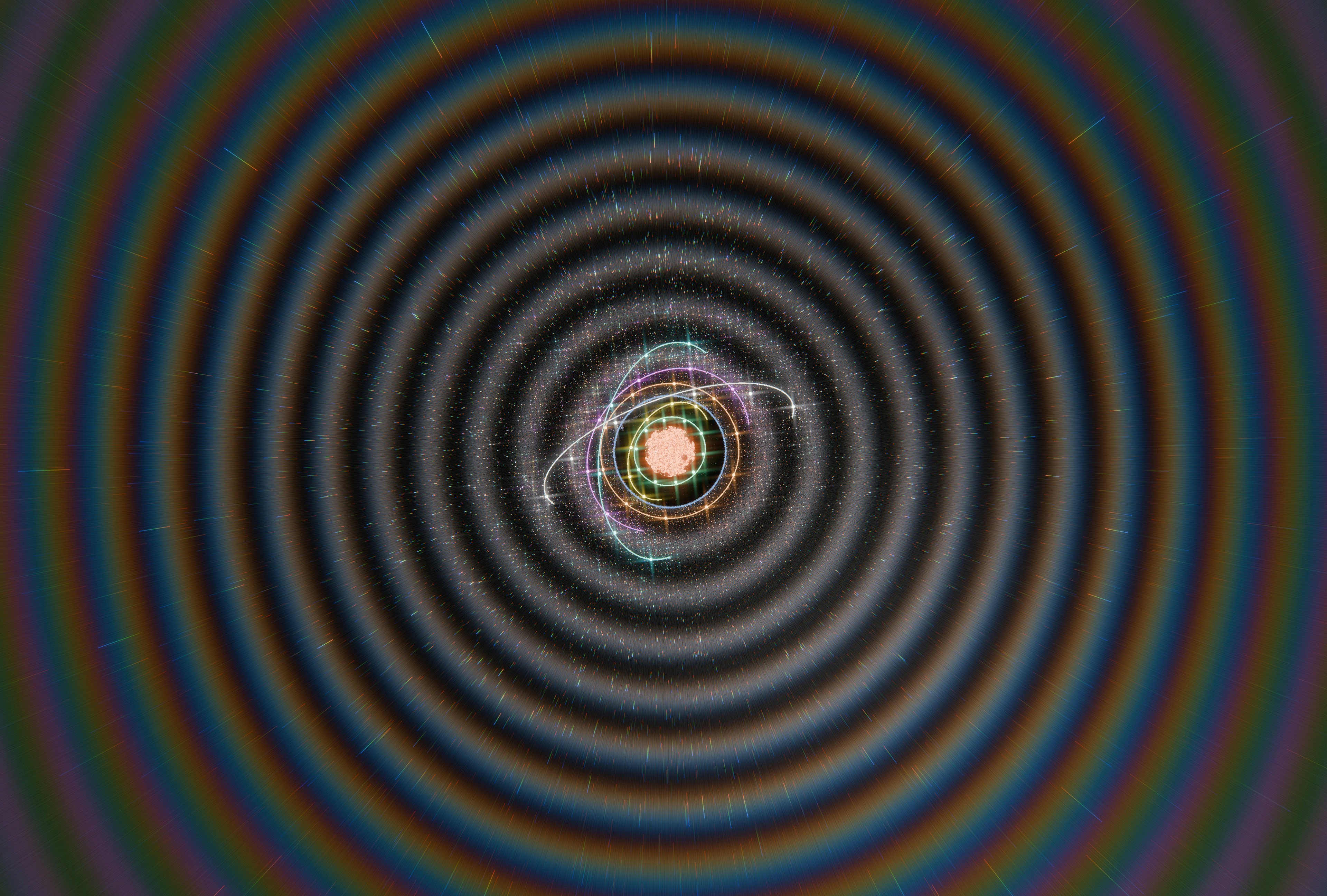Concentric circles radiating from a glowing abstract core.