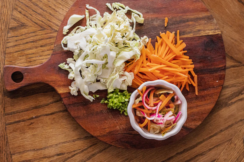 Fresh curtido of cabbage, carrot and onion