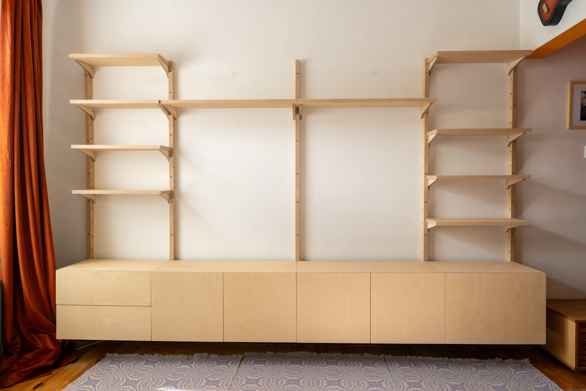 Console and shelving unit with the television removed