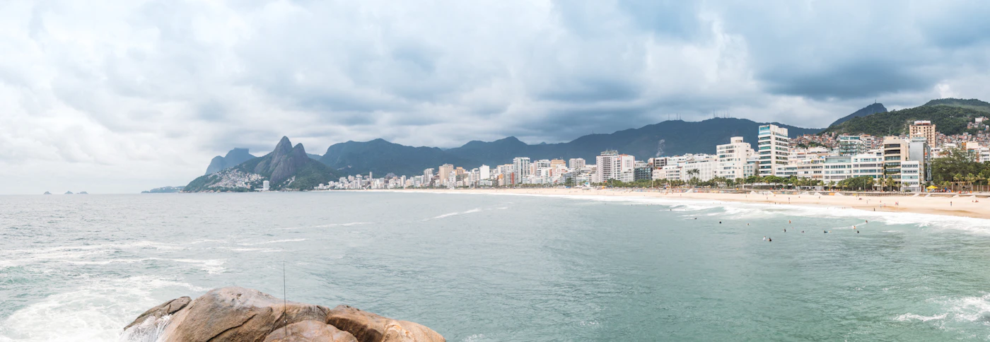 Ipanema coastline, ocean, and mountains in Rio de Janeiro
