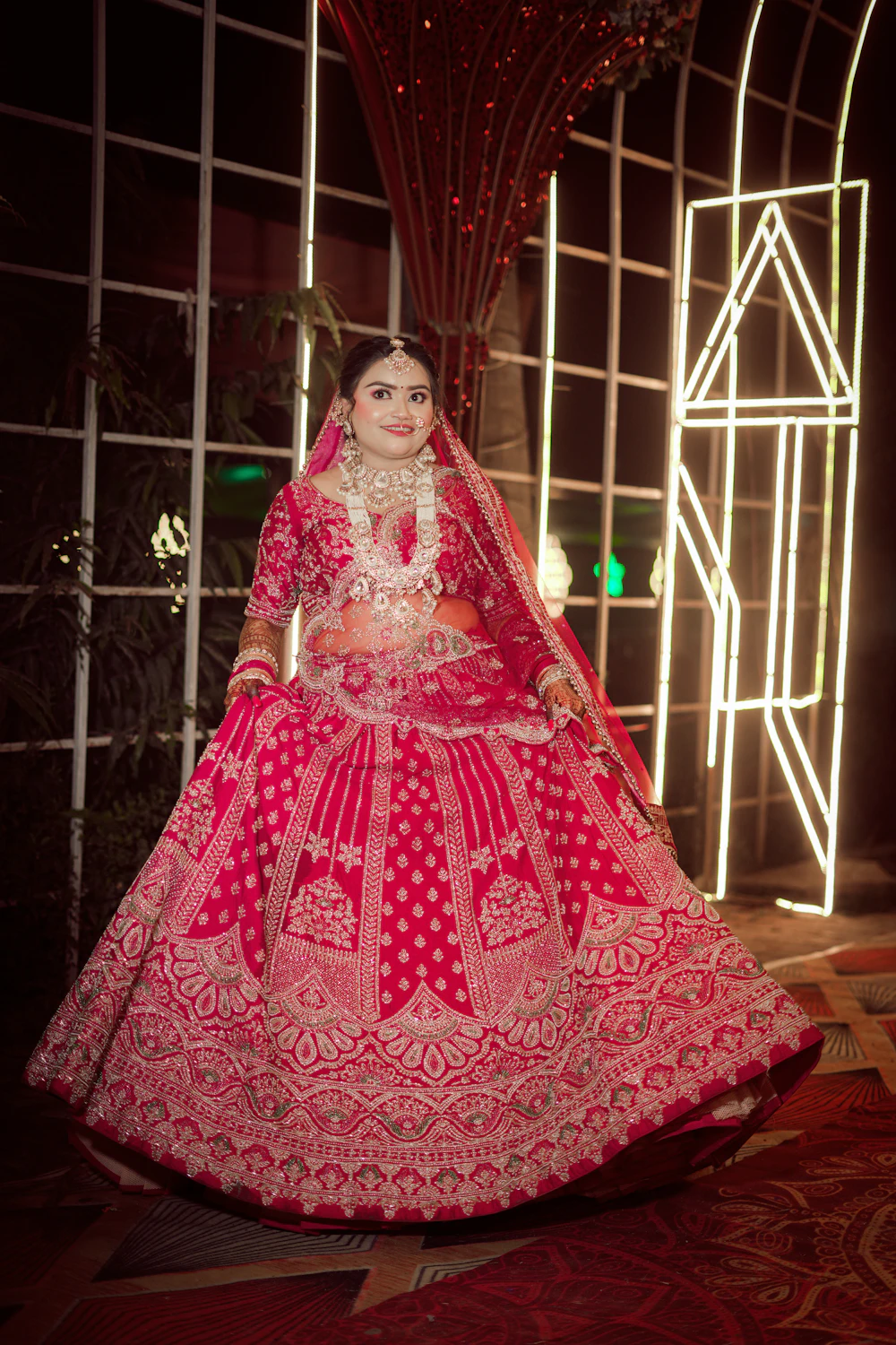 Bride in a traditional red lehenga