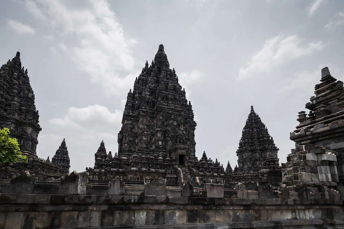 Towering 9th-century Hindu stone temples dedicated to Shiva at Prambanan