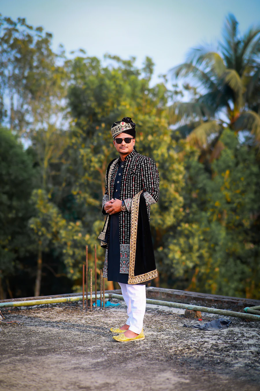 Black velvet bandhgala vest for men
