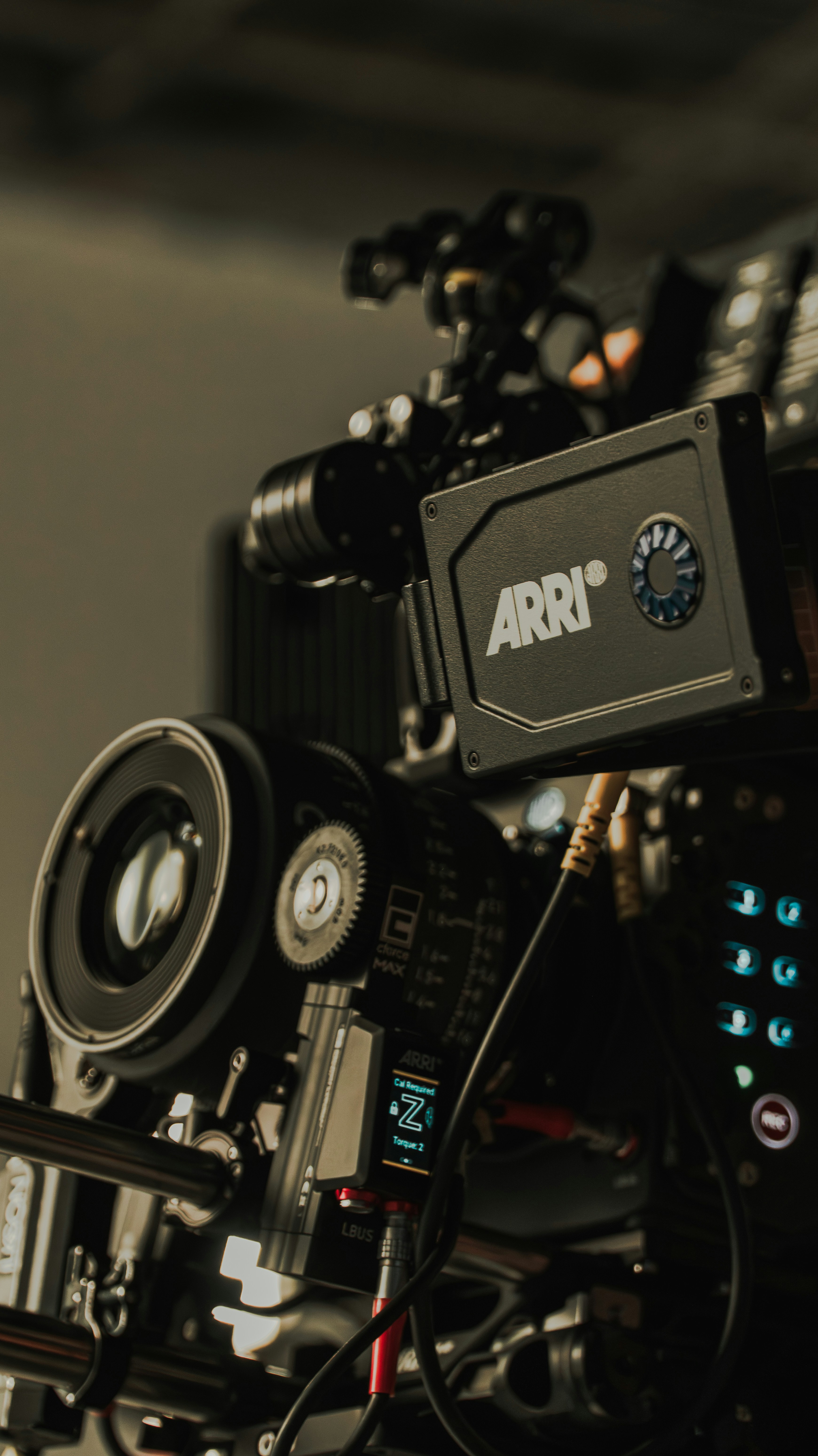 Professional arri cinema camera equipment with lens.
