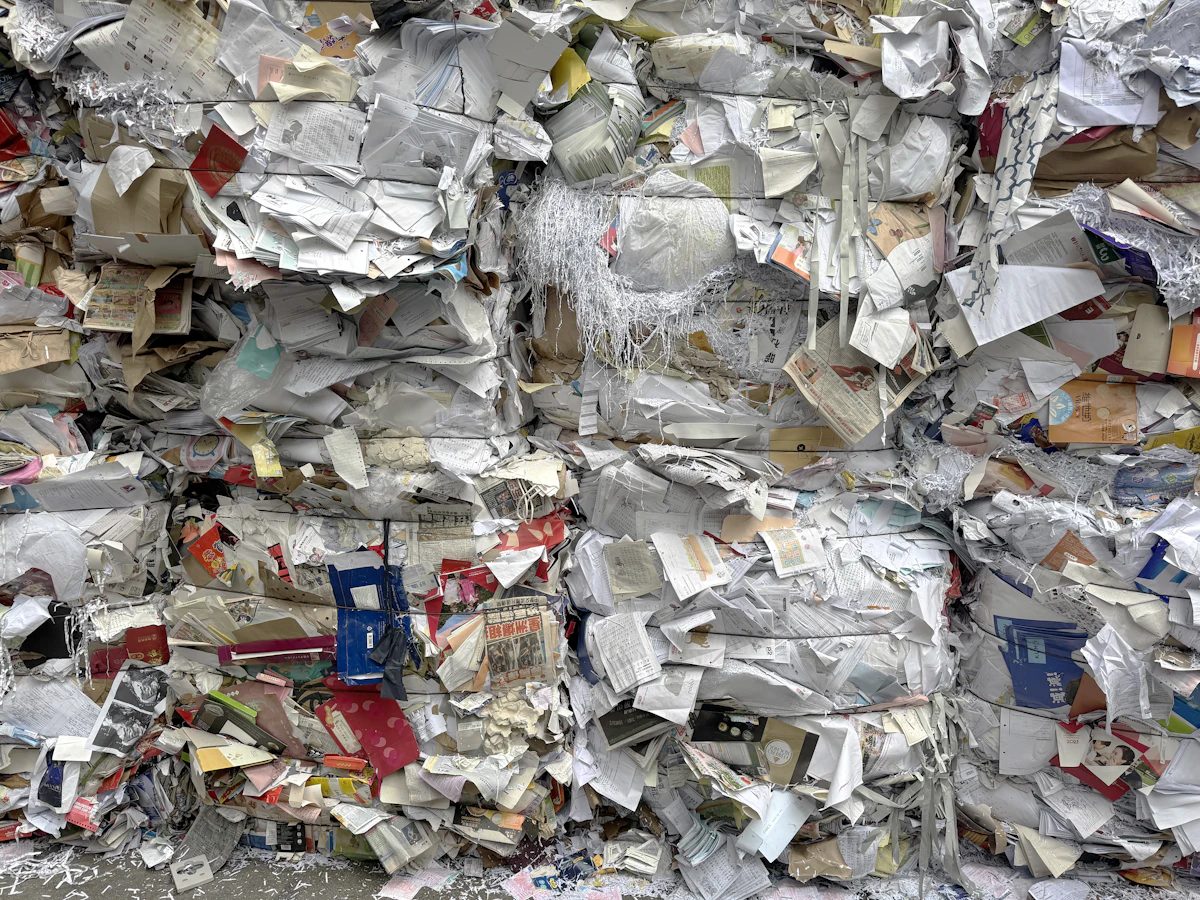 Compressed bales of paper and cardboard for recycling