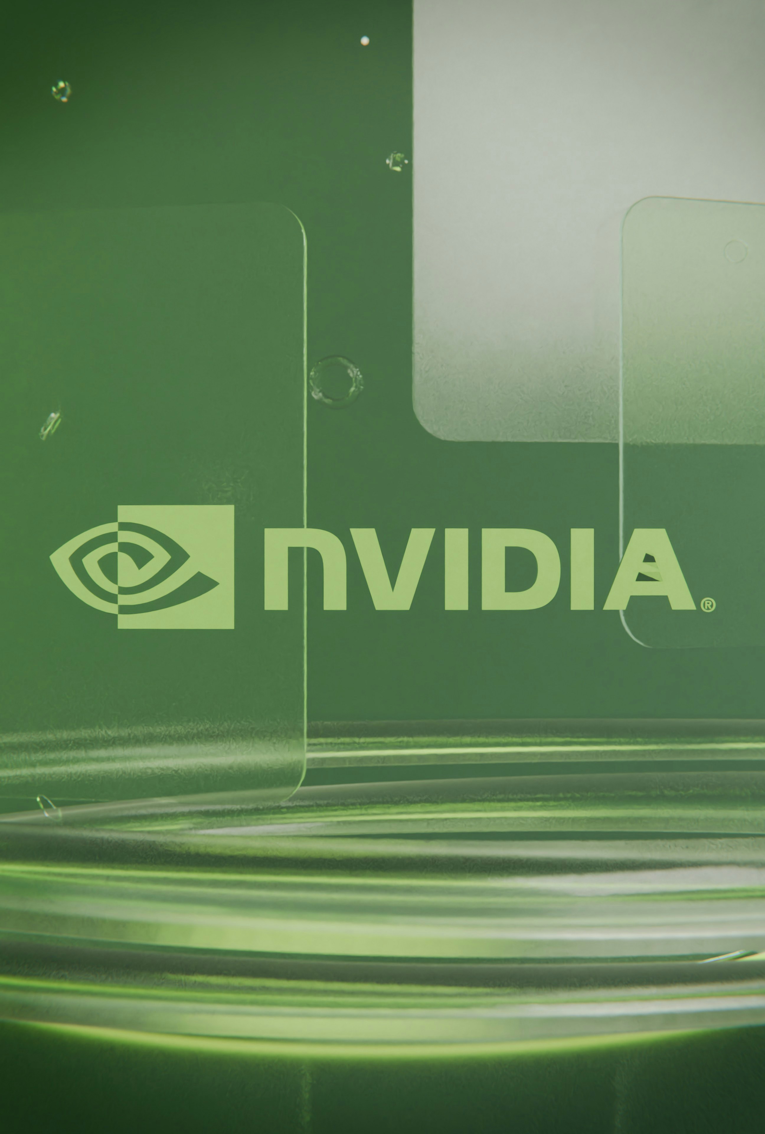 Nvidia logo on a green abstract background with flowing lines