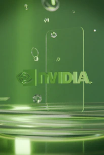 Nvidia logo displayed on green with reflective glass elements