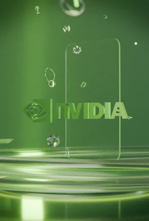 Nvidia logo displayed on green with reflective glass elements