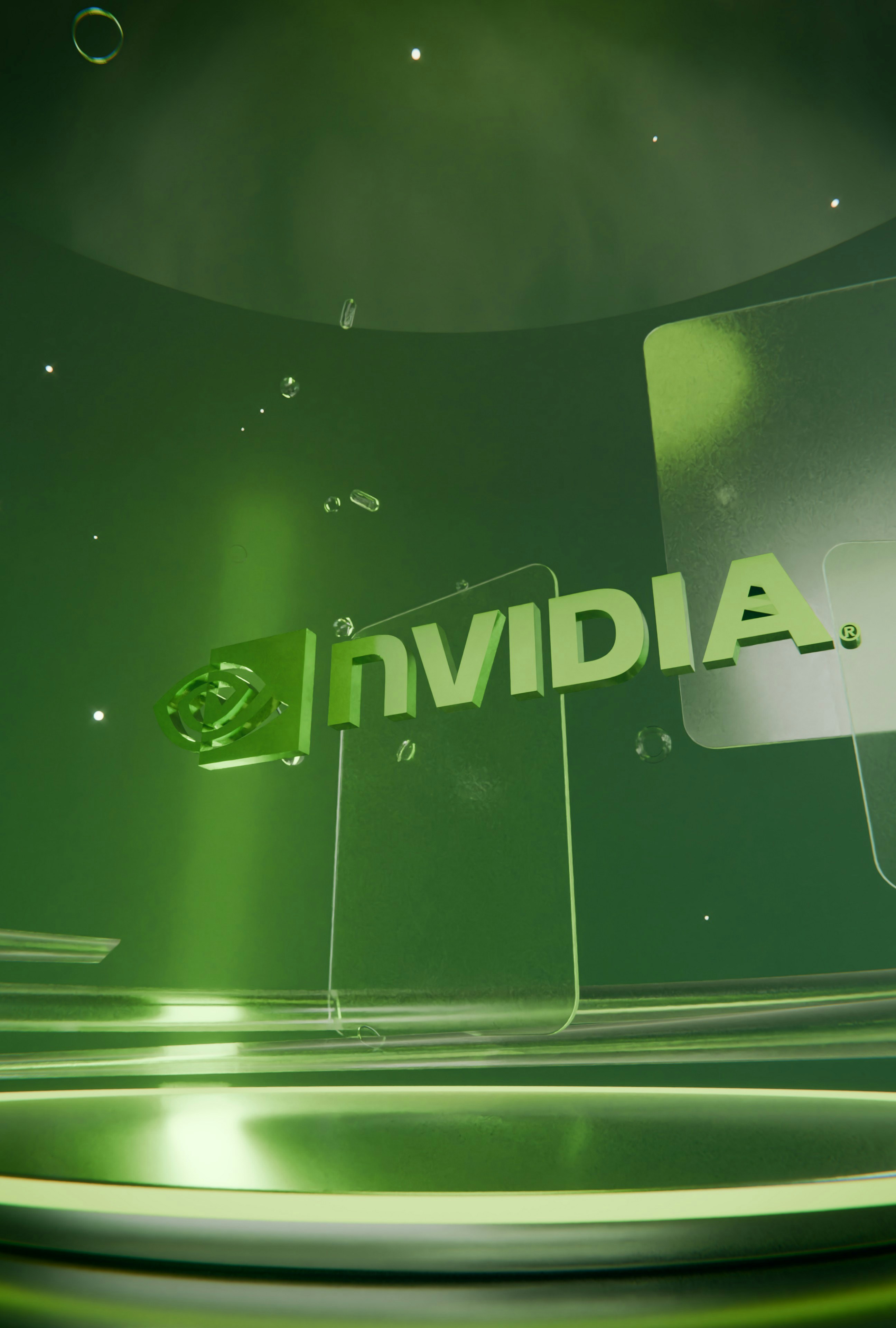 The nvidia logo displayed in a glossy green environment.
