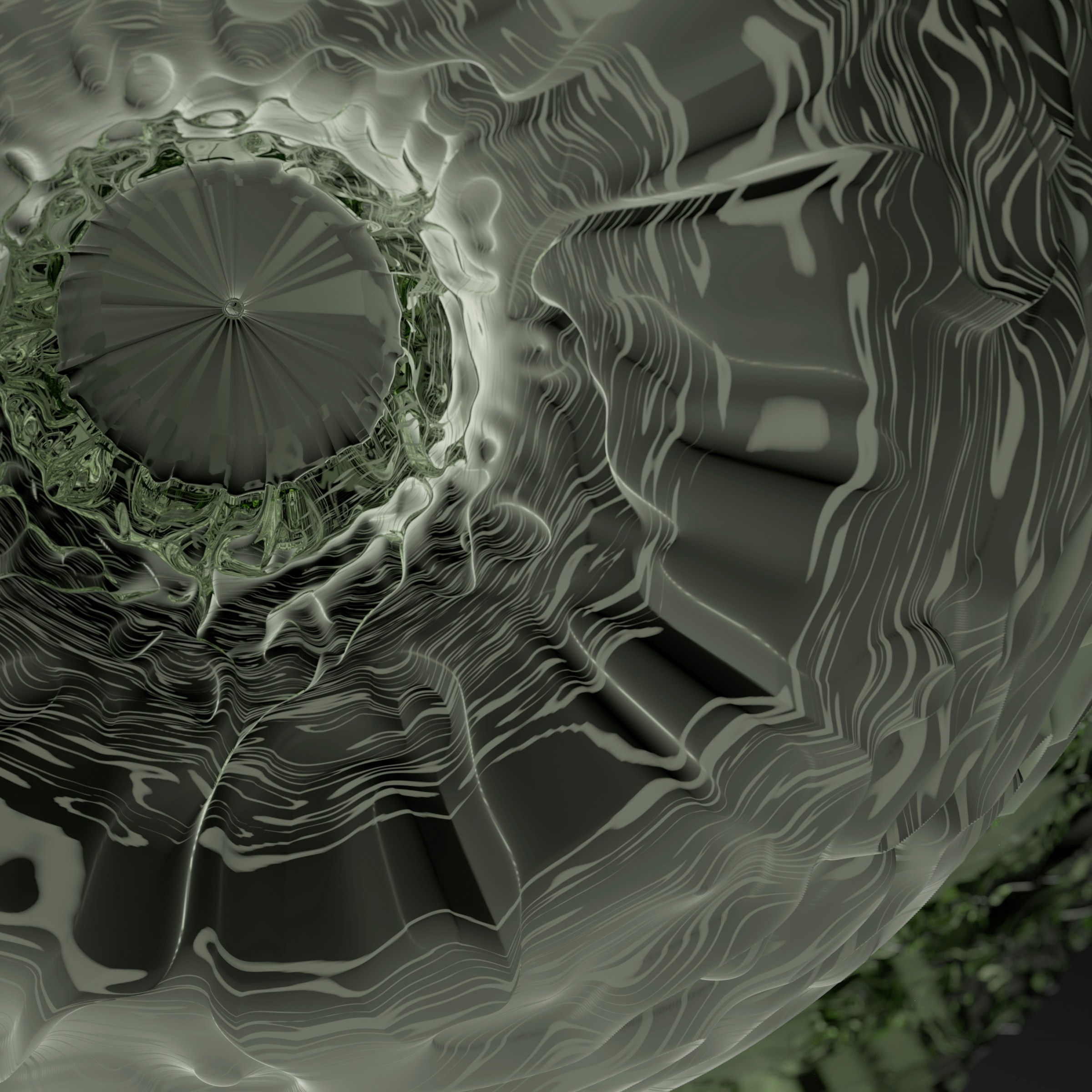 Intricate abstract green and grey textured swirl.