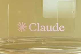 Pink claude logo on a golden background with clear elements