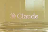 Pink claude logo on a golden background with clear elements