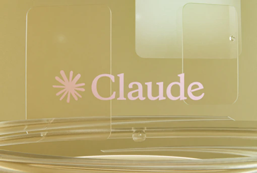Pink claude logo on a golden background with clear elements.