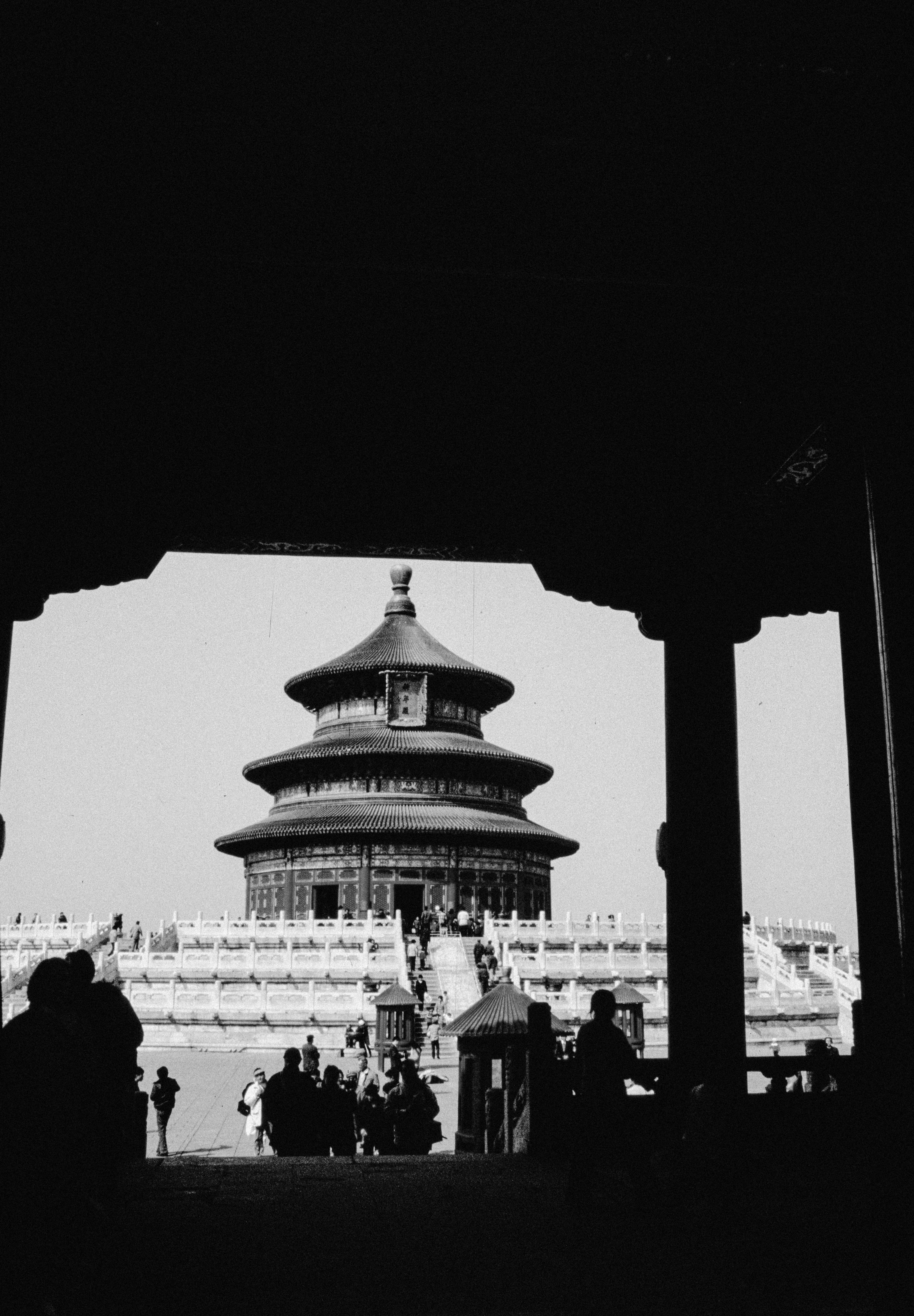 Black and white view of the temple of heaven, beijing.