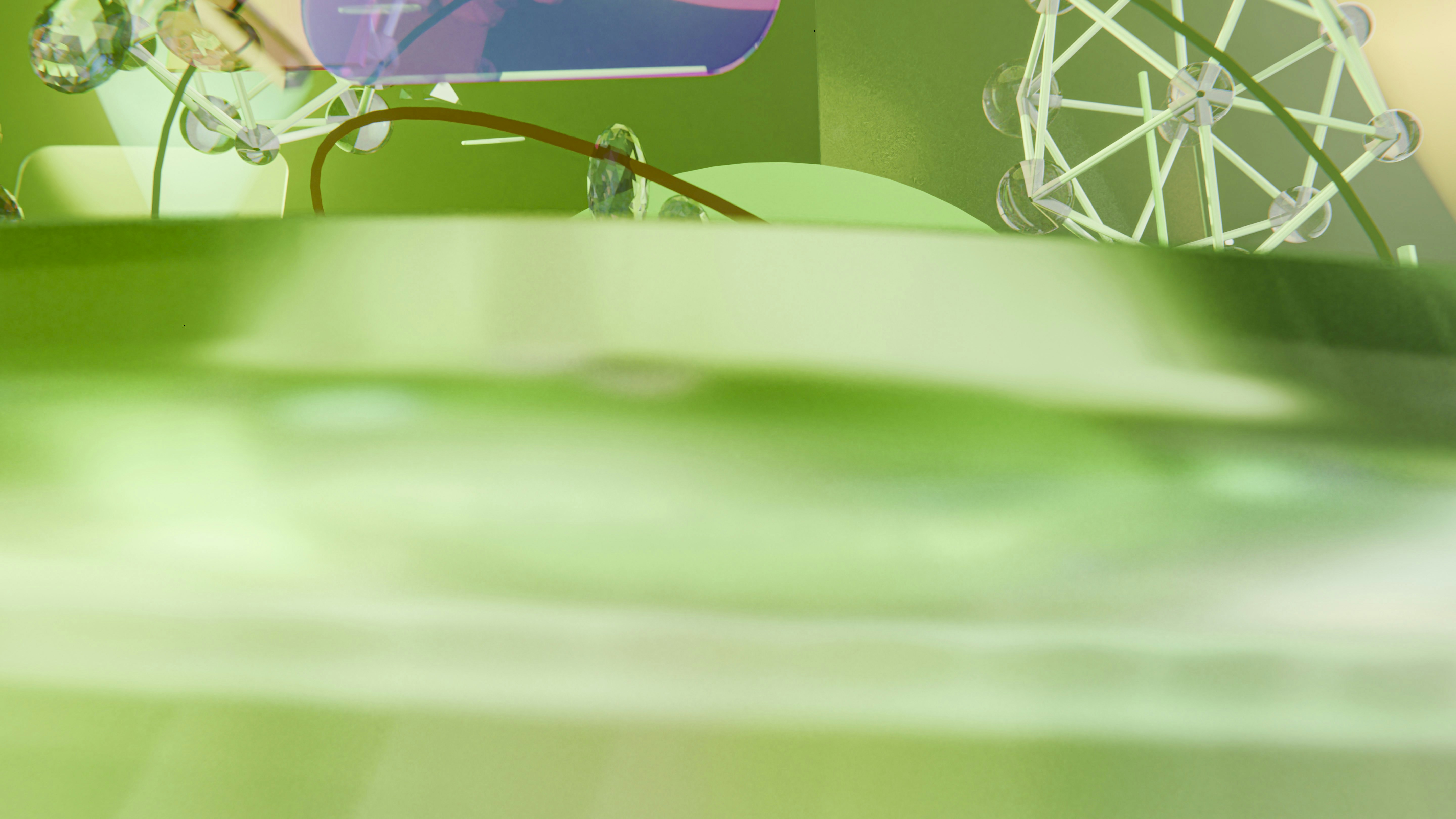 Abstract green background with blurred shapes and geometric elements
