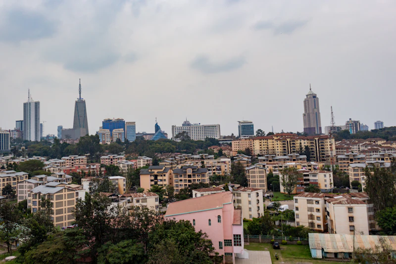 Nairobi cityscape with modern high-rise buildings and dense residential districts