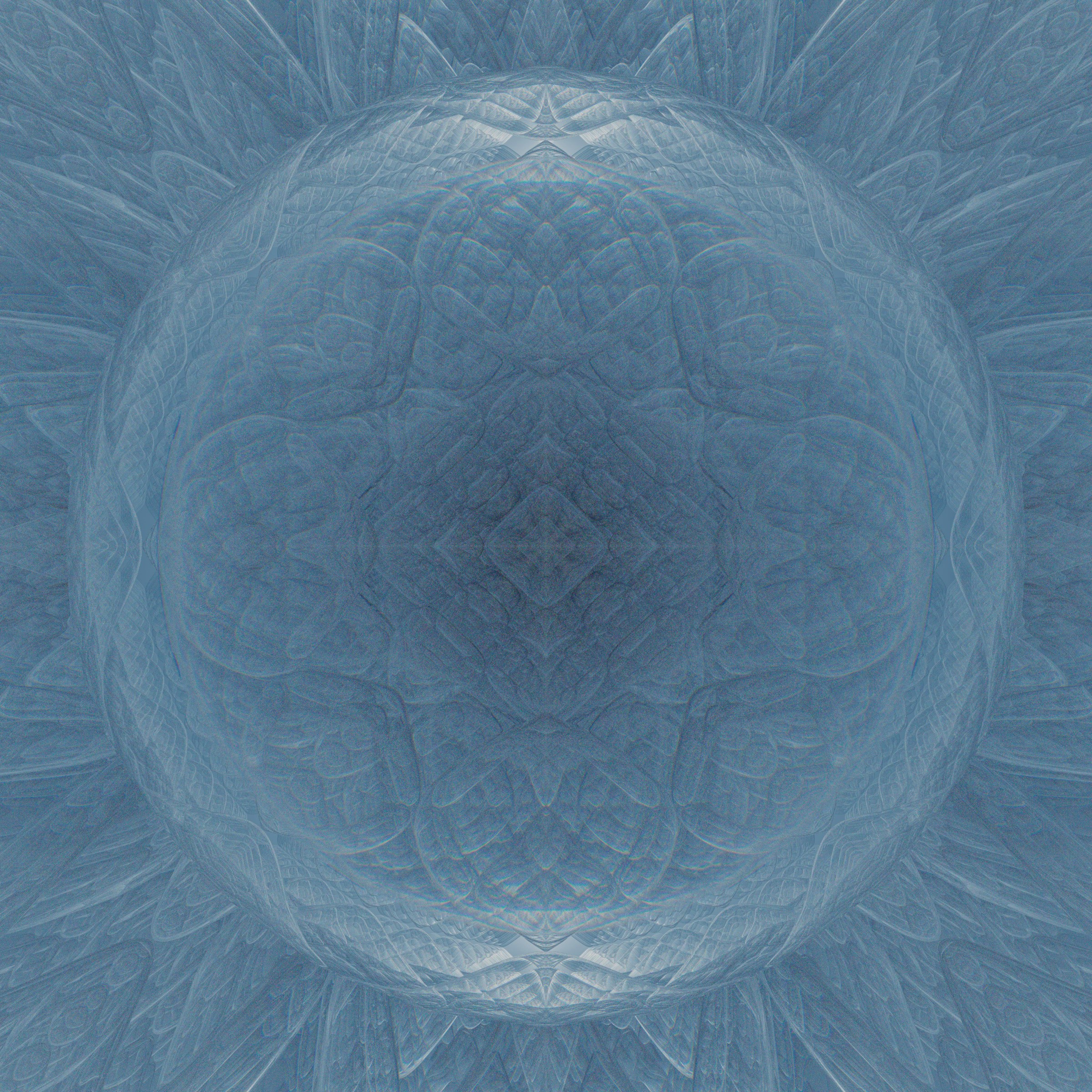 Abstract blue sphere with intricate textured patterns.