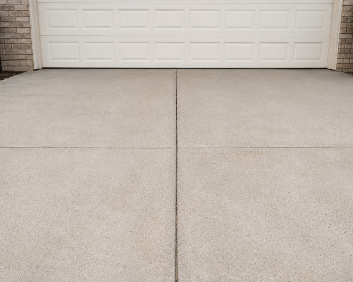 Finished concrete driveway in front of a garage