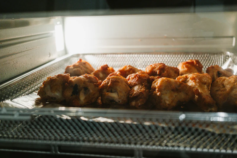 Comida dorándose dentro de un horno freidora