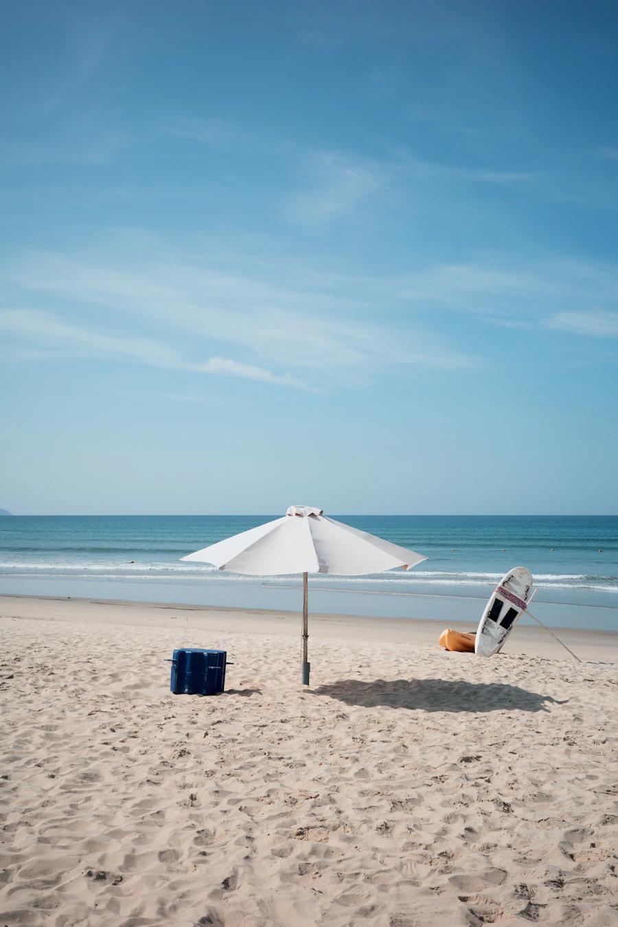 Insulated beverage cooler on a sunny beach