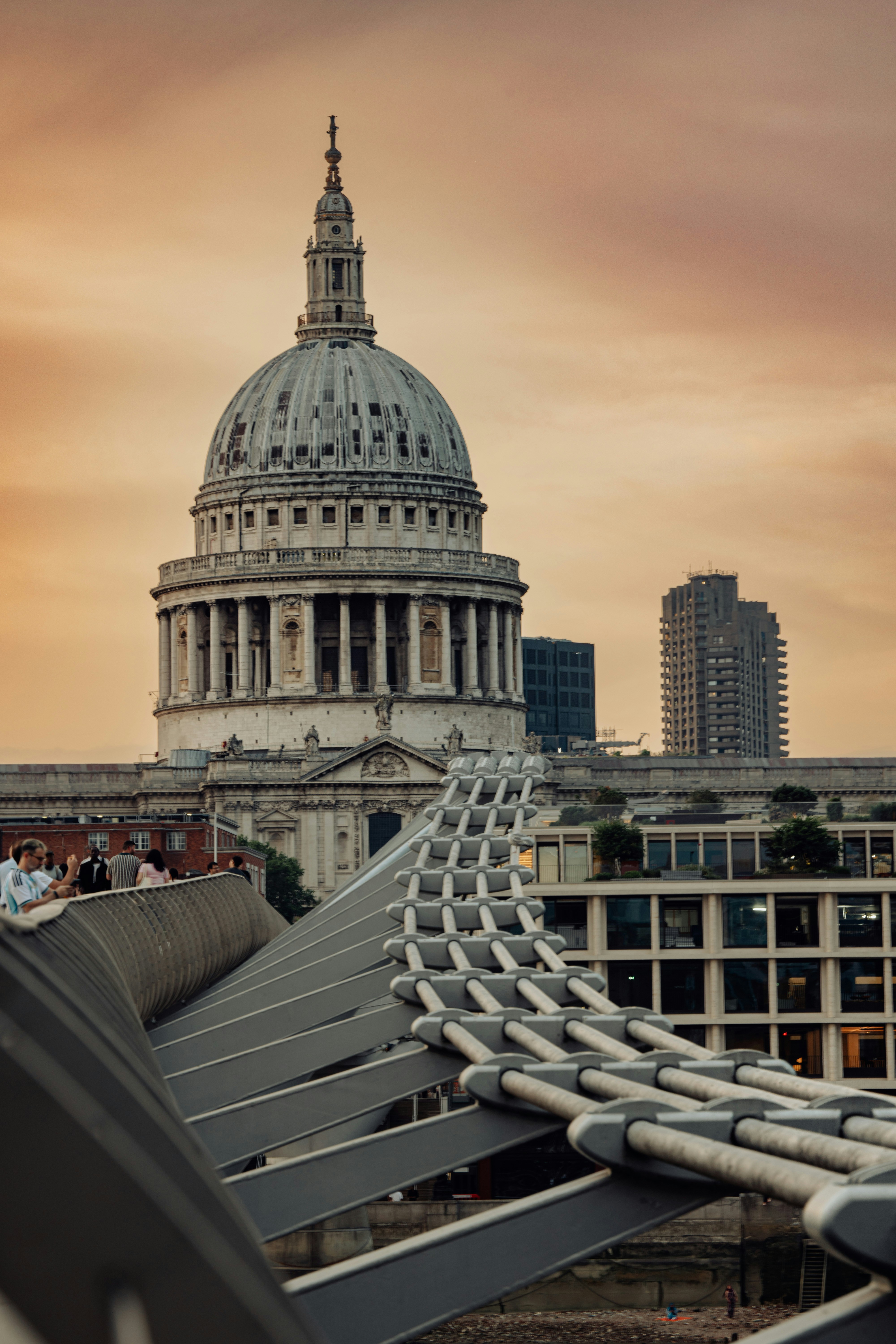 St. paul's cathedral and millennium bridge at sunset