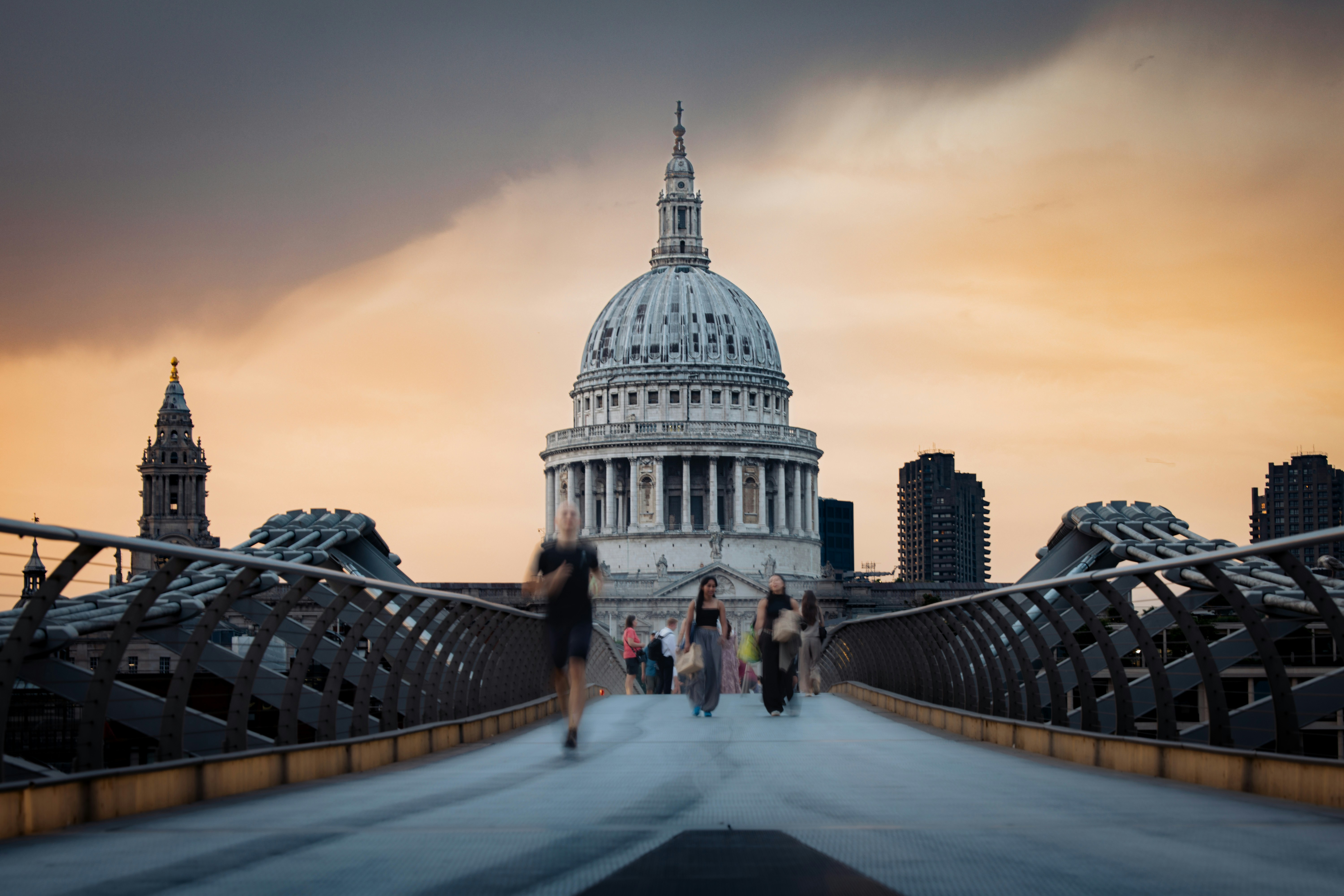 St. paul's cathedral from millennium bridge at sunset