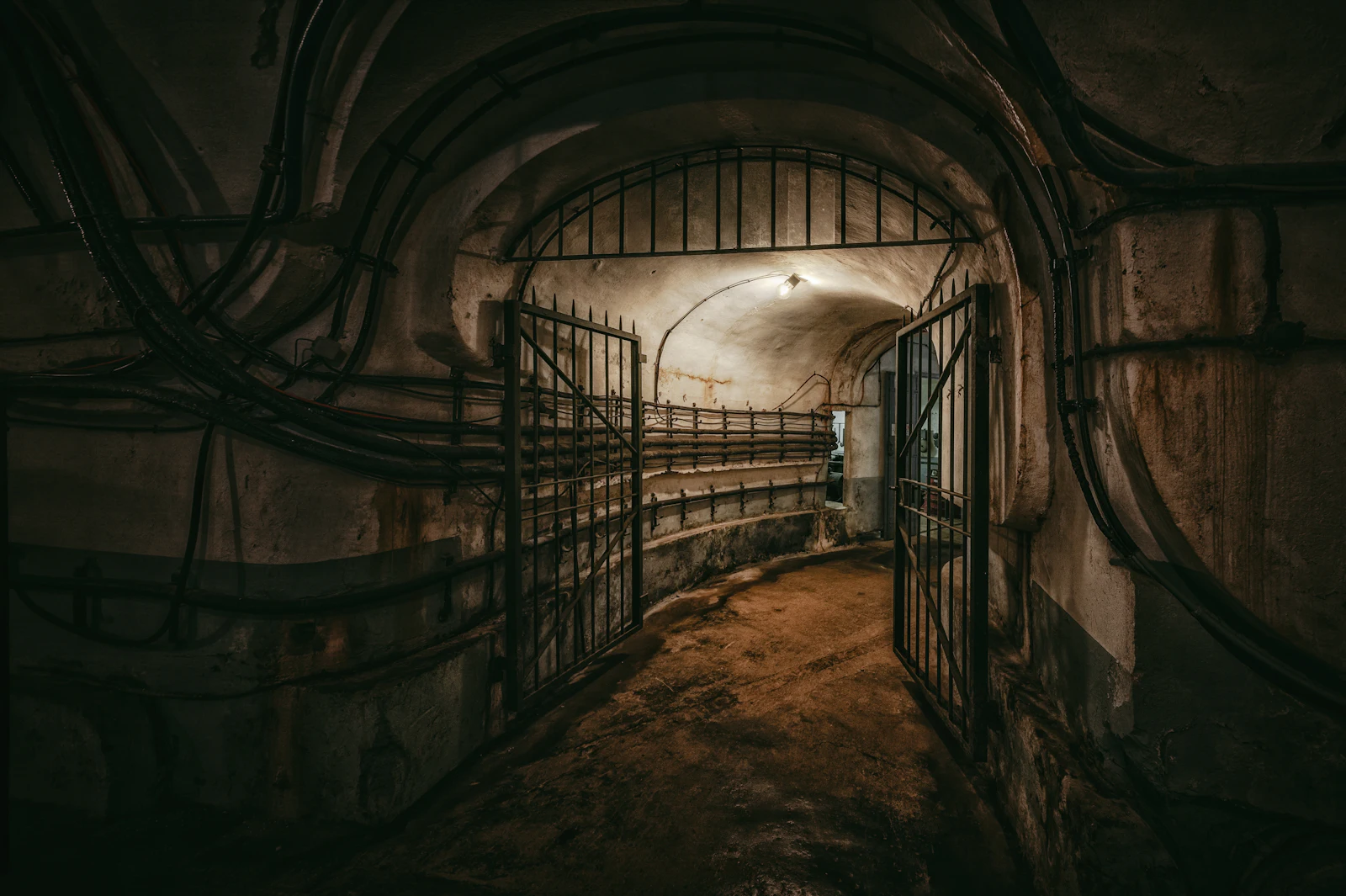 Galerie souterraine voûtée d'un ancien bunker militaire (image d'illustration)