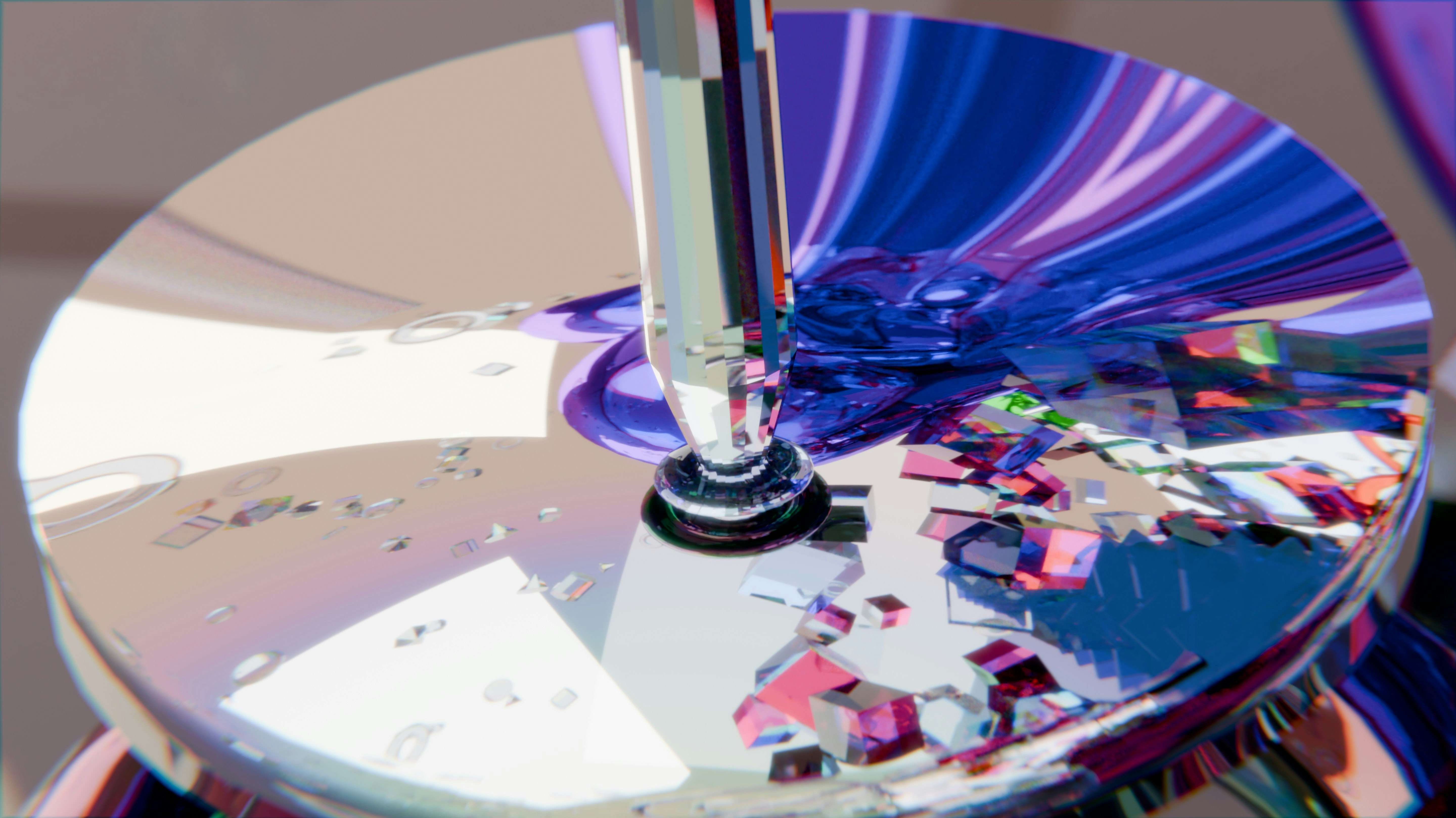 국산 피지컬 AI 주권 확보와 AI 반도체 시장 변화 - A probe touches a reflective surface with colorful, fragmented light.