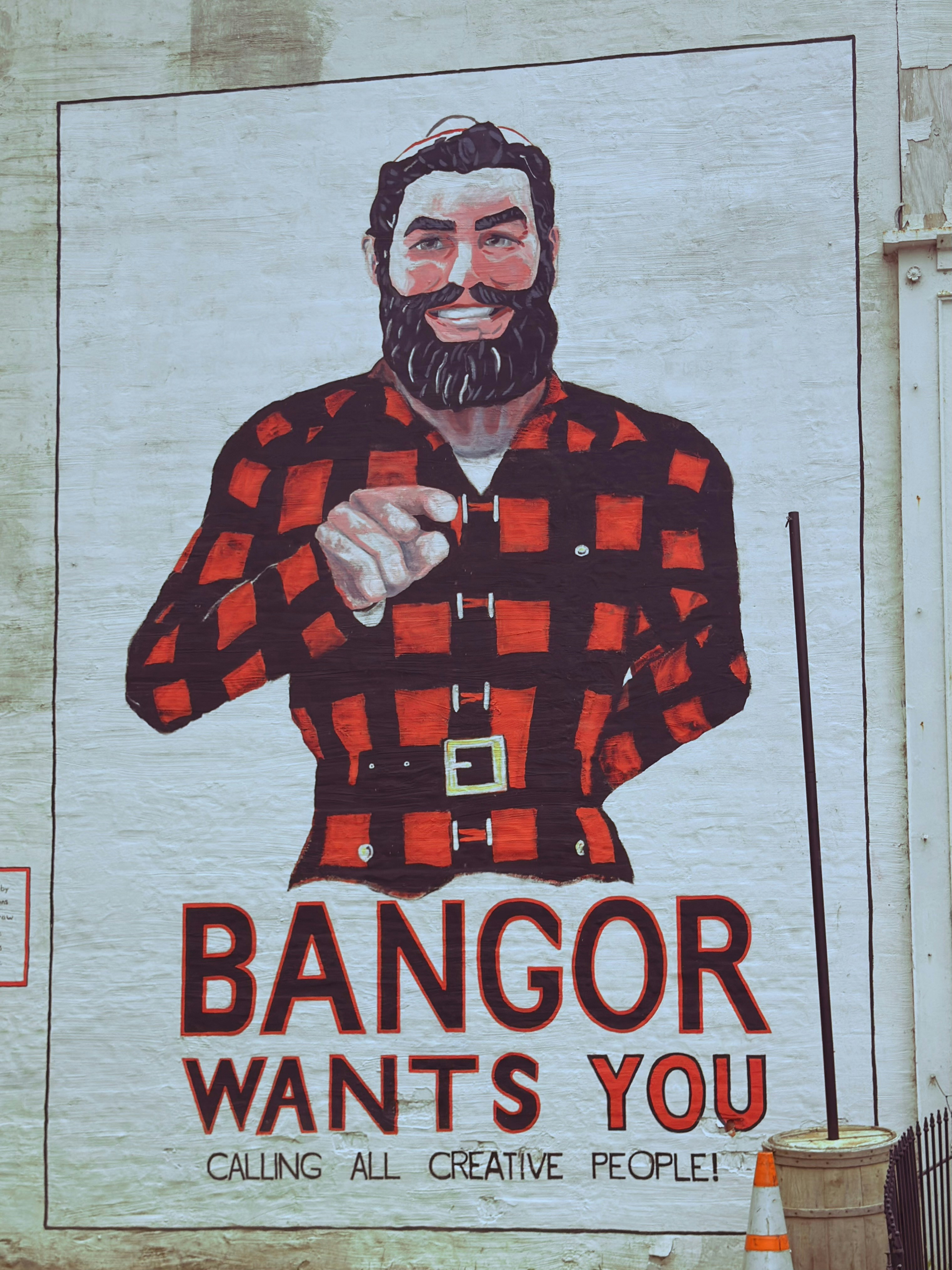 Mural: bearded man in plaid points, 'bangor wants you'