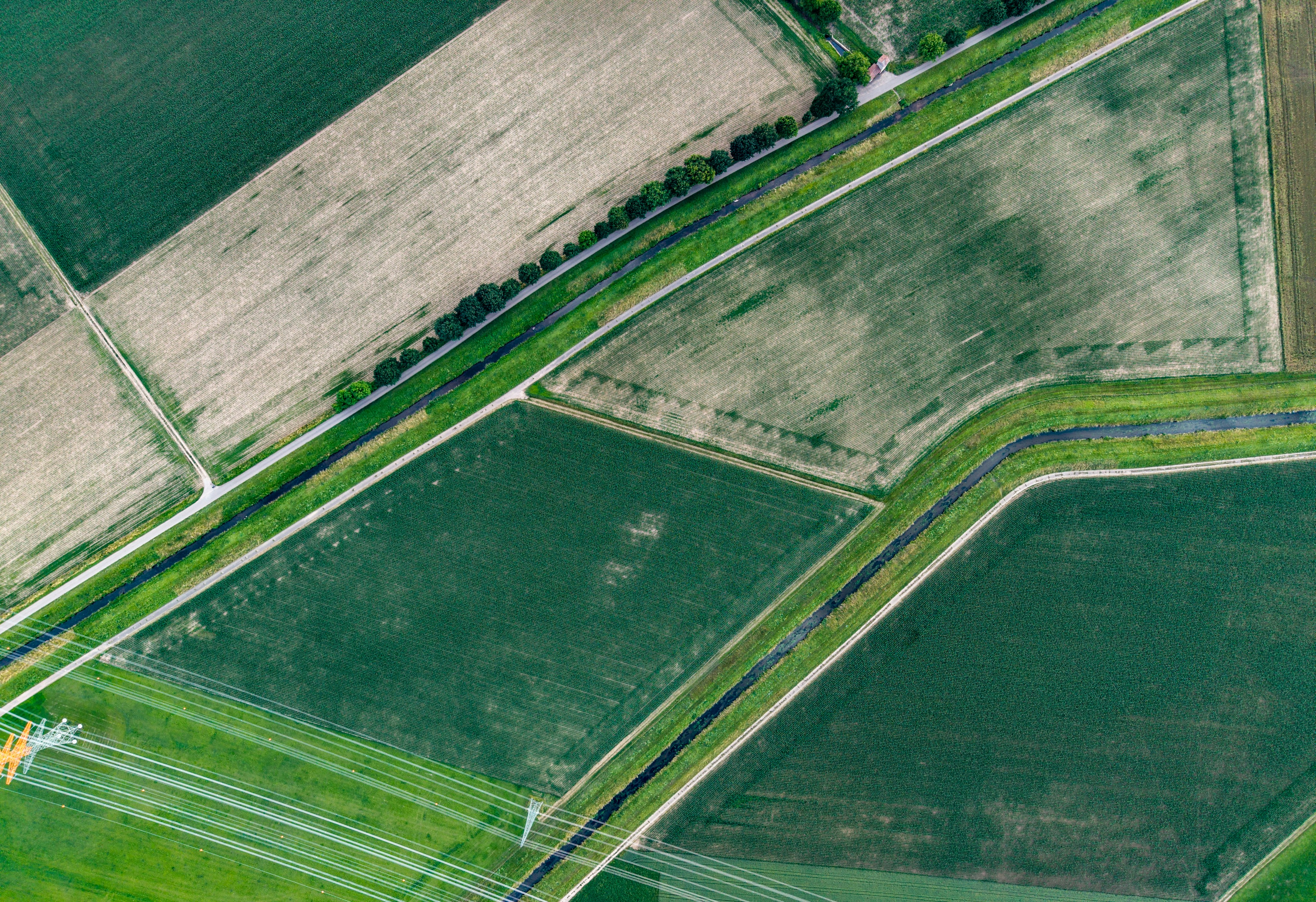 Overhead View of Green and Brown Agricultural Fields