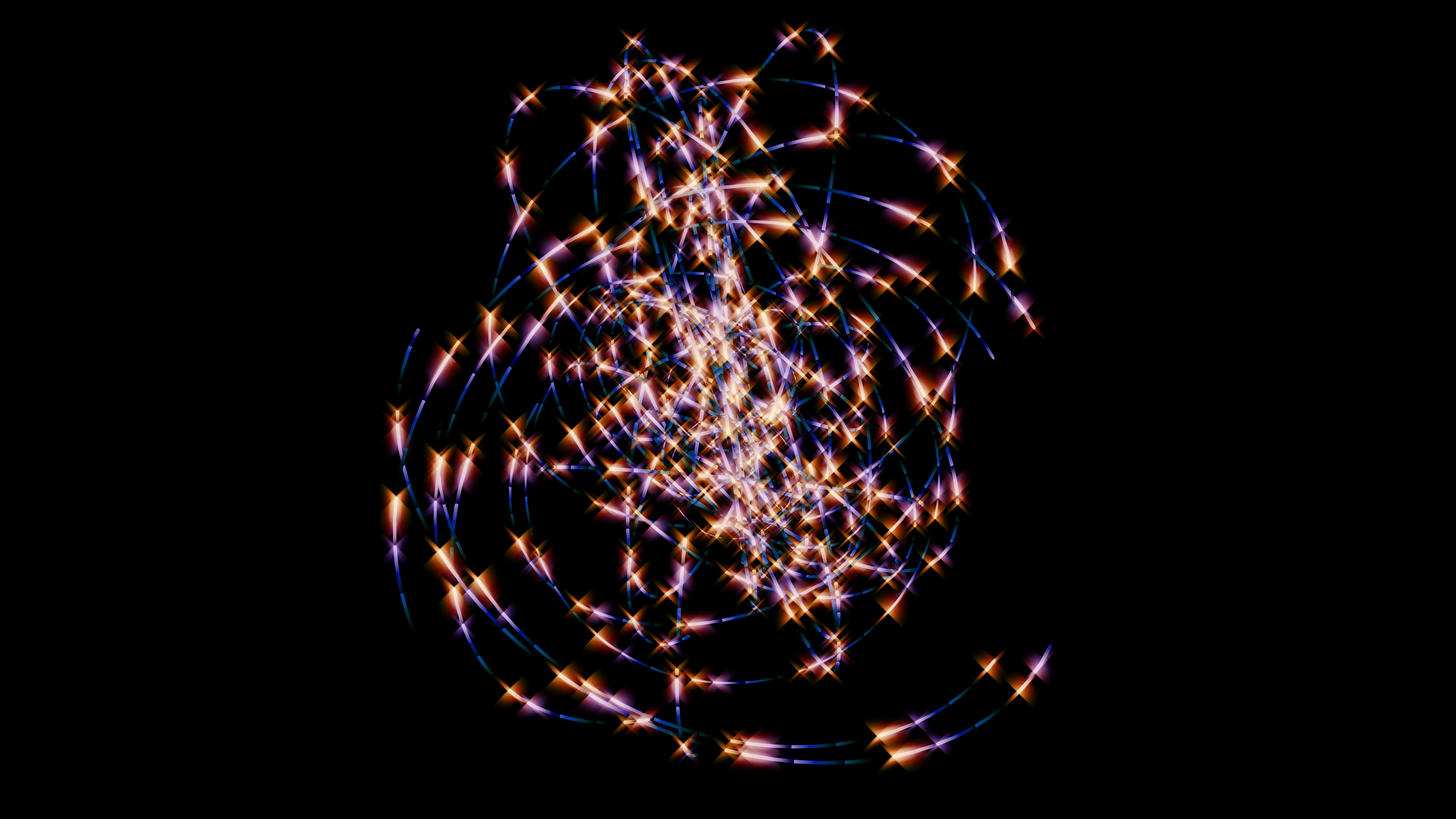 Abstract light trails swirl on a dark background