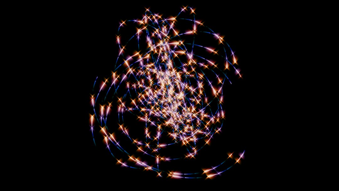 Abstract light trails swirl on a dark background