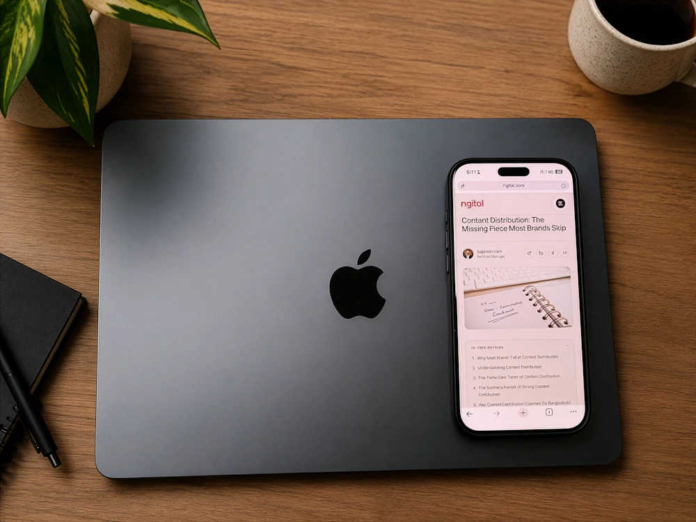 Laptop and smartphone workspace