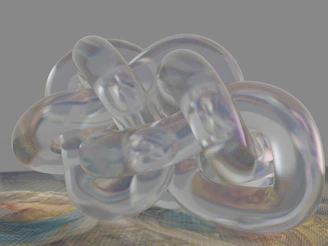 Clear knot object with iridescent reflections on texture