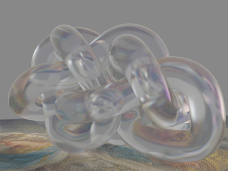 Clear knot object with iridescent reflections on texture
