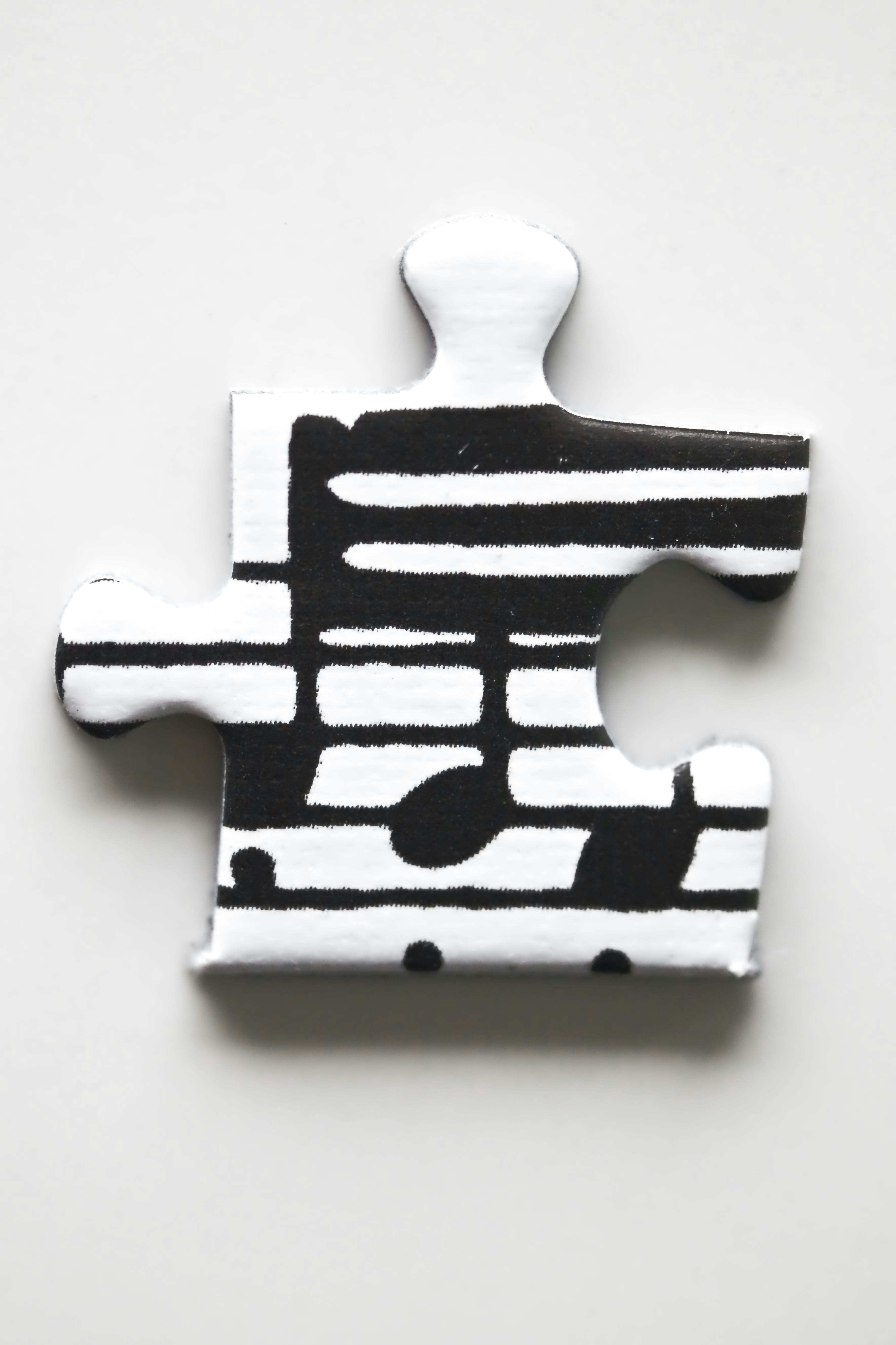 A single puzzle piece with black and white abstract pattern