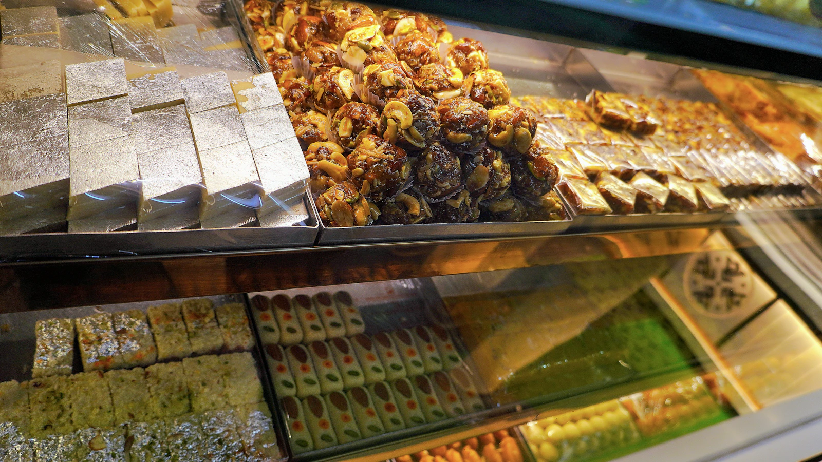 Display case filled with sweets