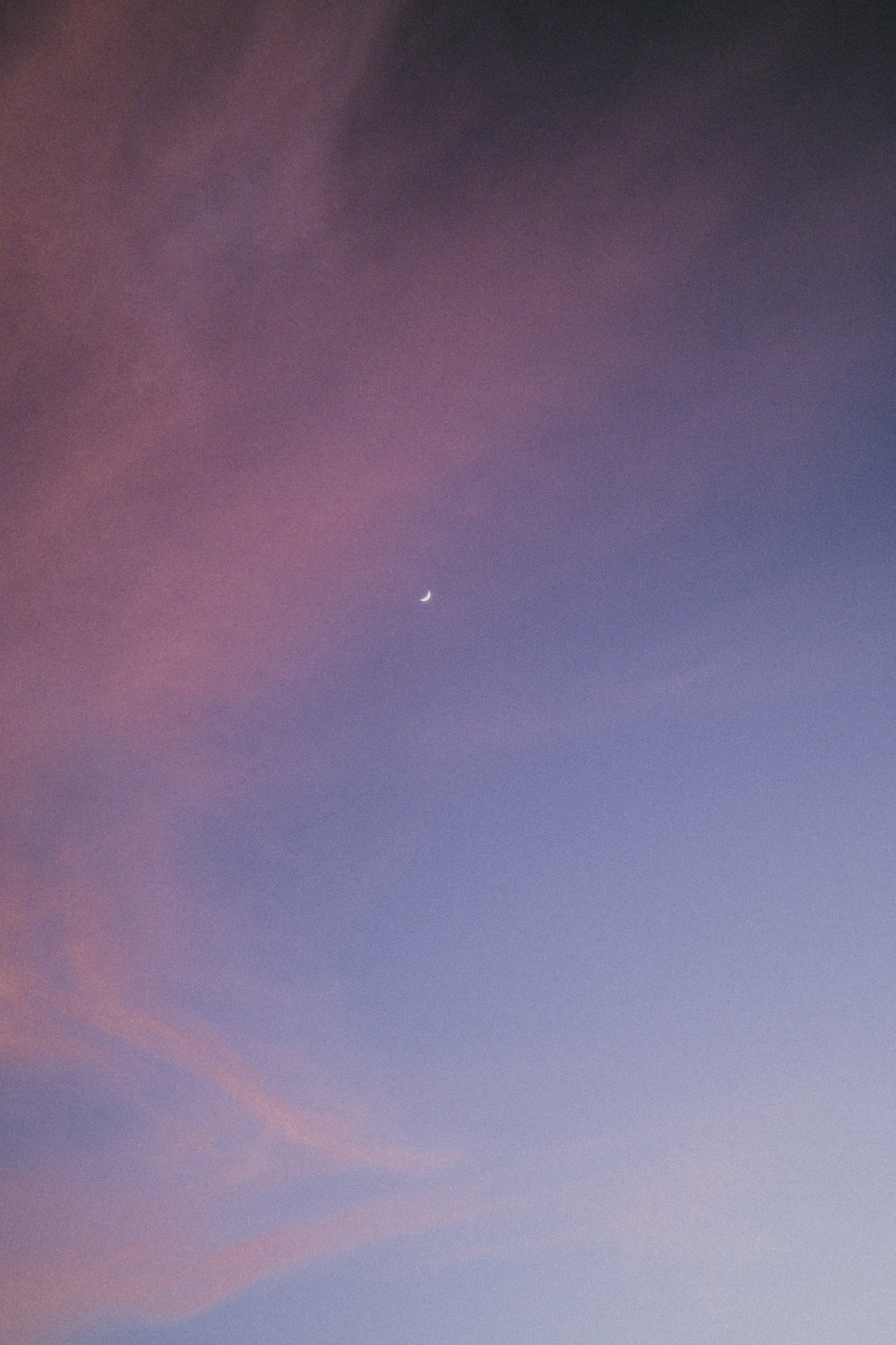 Crescent moon in a beautiful purple and pink sky.