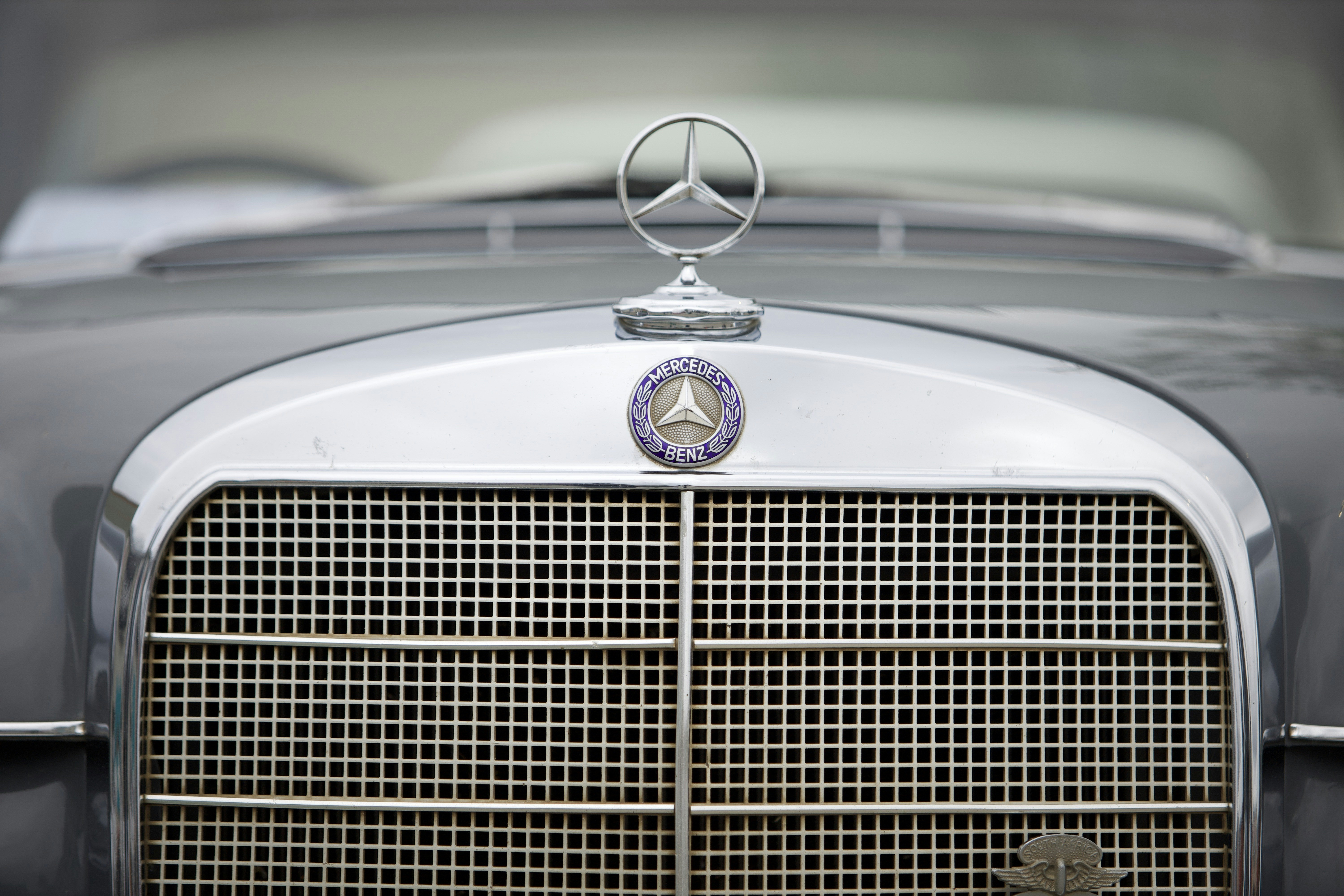 Mercedes-benz classic car grille and hood ornament.