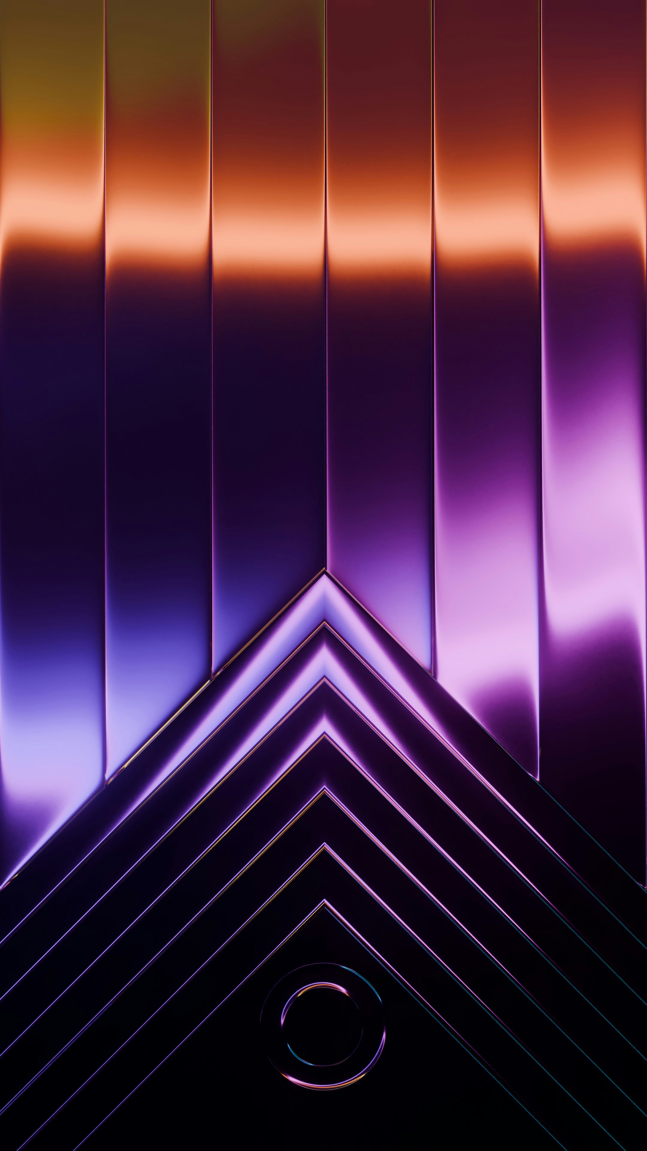 Glassy orange and purple gradient with geometric chevron