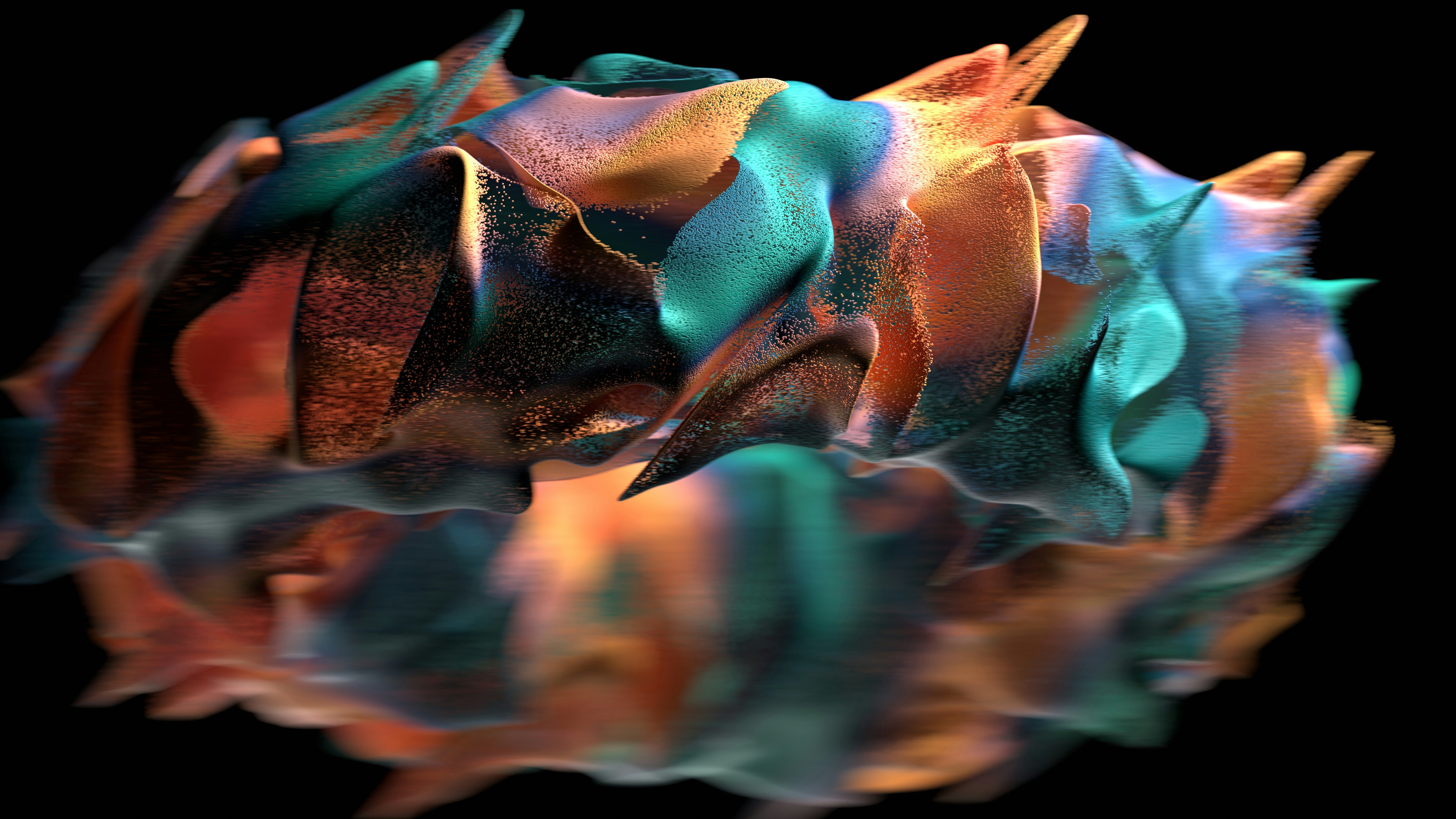 Vibrant abstract fluid form with orange and blue colors