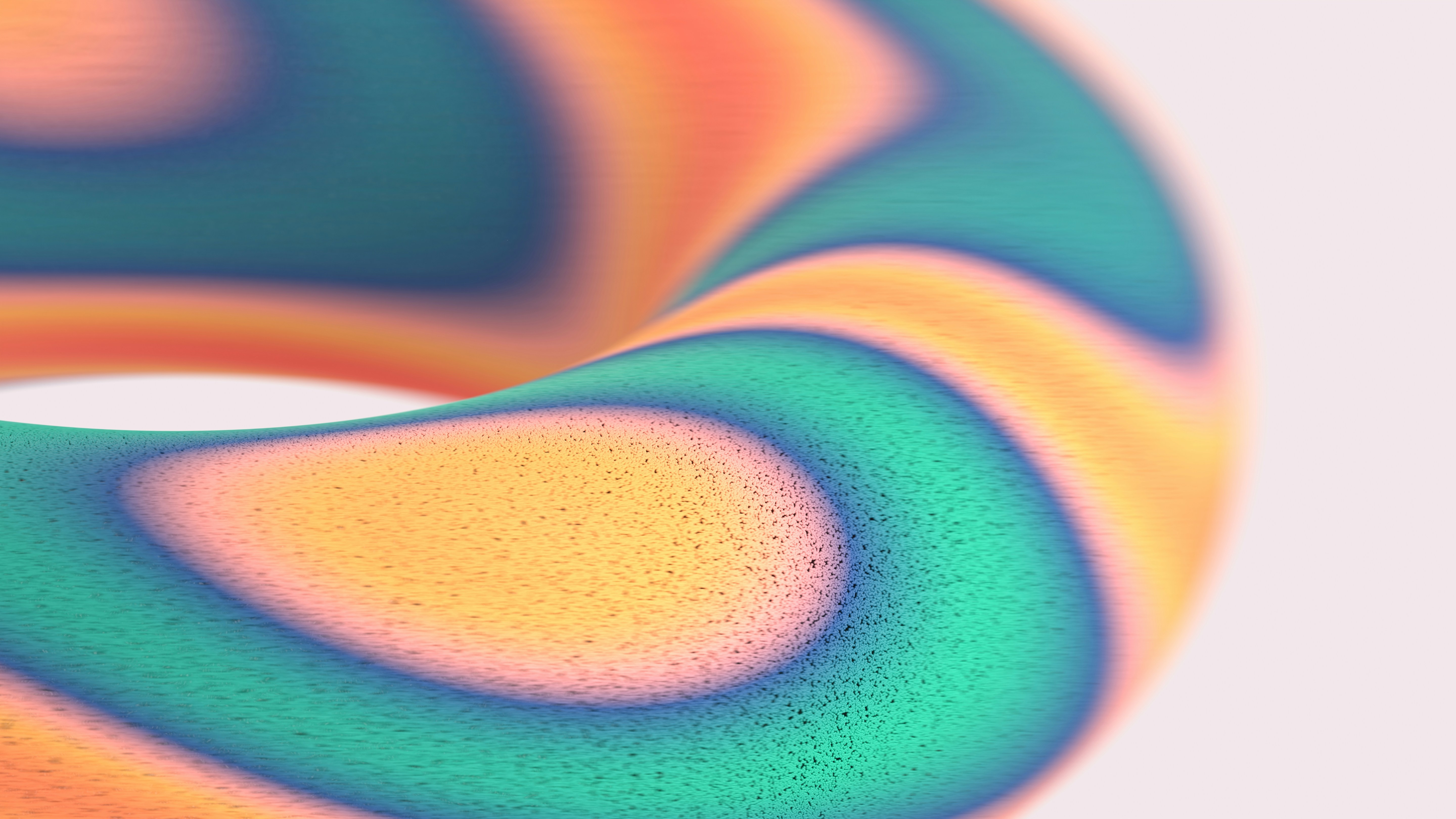 Textured torus featuring vibrant teal, orange, and pink wavy patterns.